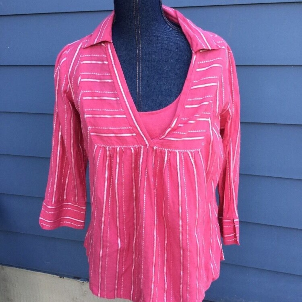 Oh Baby! Motherhood Shirt Tank Top Women Size M Salmon Striped V Neck Maternity